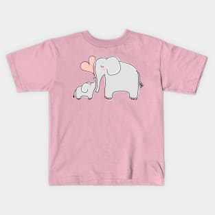 Mom and Baby Elephant with Pink Heart Kids T-Shirt